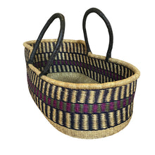 Baby Moses Basket Black Handles - Purple Stripes