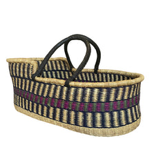 Baby Moses Basket Black Handles - Purple Stripes