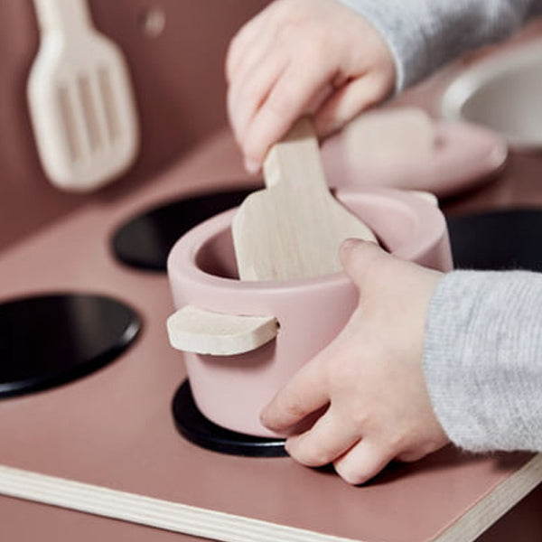 Wooden pots and pans pink on sale