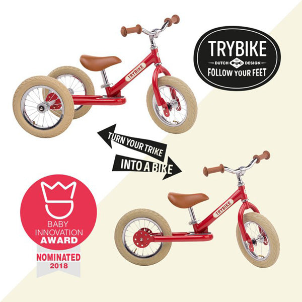 Trybike 2 in 1 Balance Bike Steel Vintage Red Elenfhant