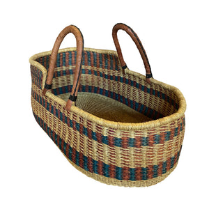 Baby Moses Basket Brown Handles - Multicolor