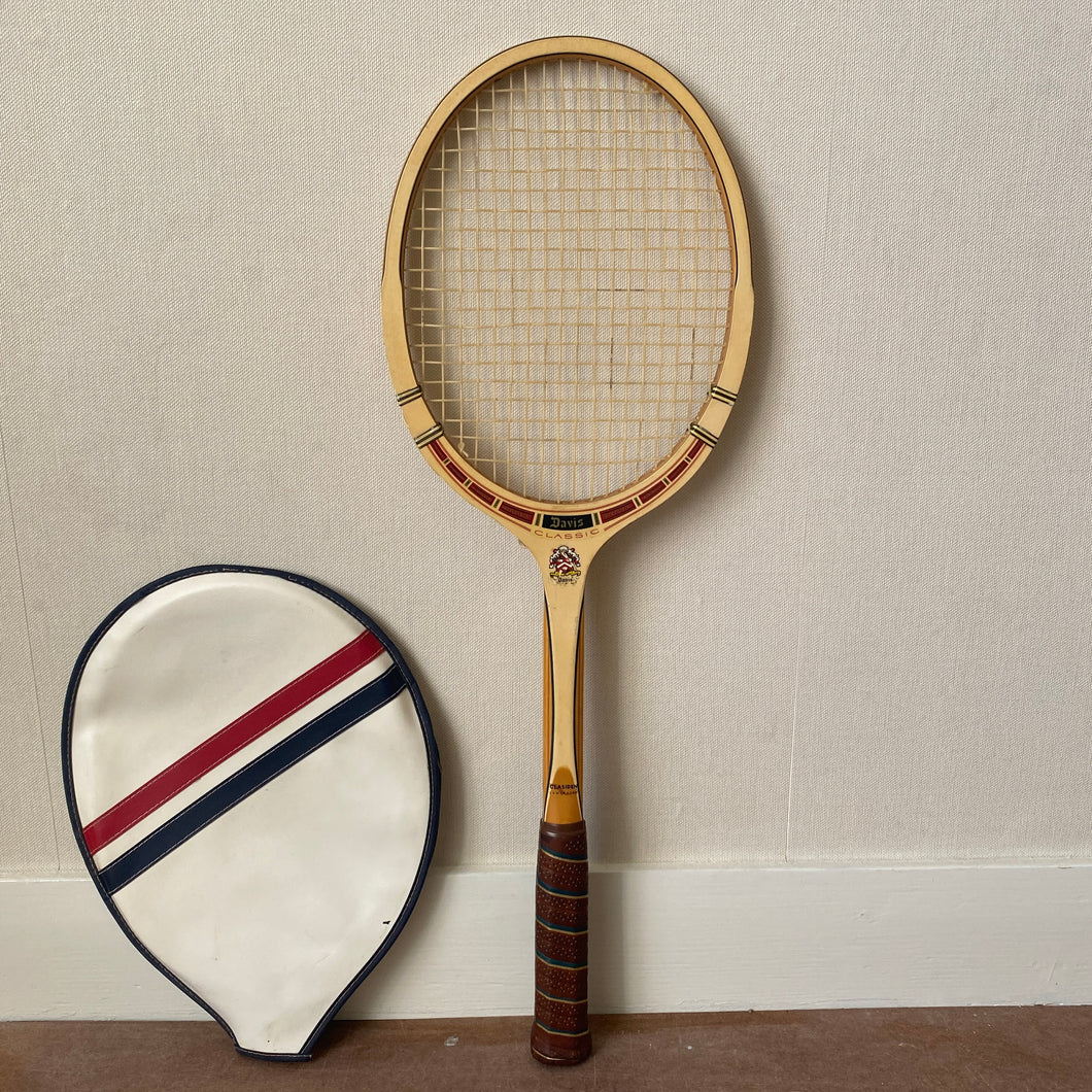 Vintage Davis Classic Wooden Tennis Racket with Sleeve