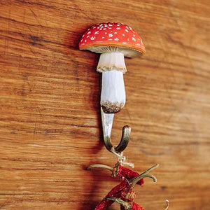 Wildlife Garden Hand Carved Mushroom Hook - Fly Agaric