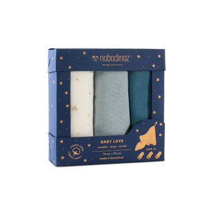 Nobodinoz Baby Love Swaddles 3 Pack - Blue