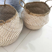 Seagrass Belly Basket Zigzag - White