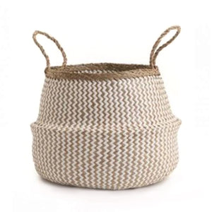 Seagrass Belly Basket Zigzag - White