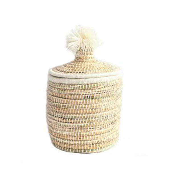 Berber Lidded Basket Pompom - Natural