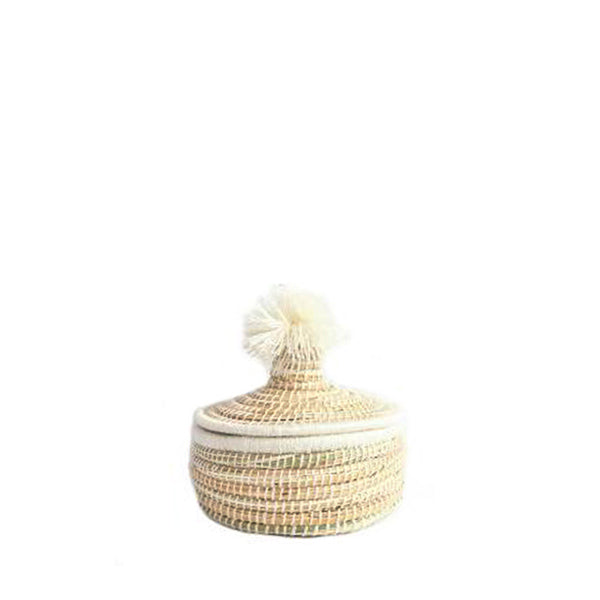 Berber Lidded Bijoux Basket Pompom Natural Elenfhant