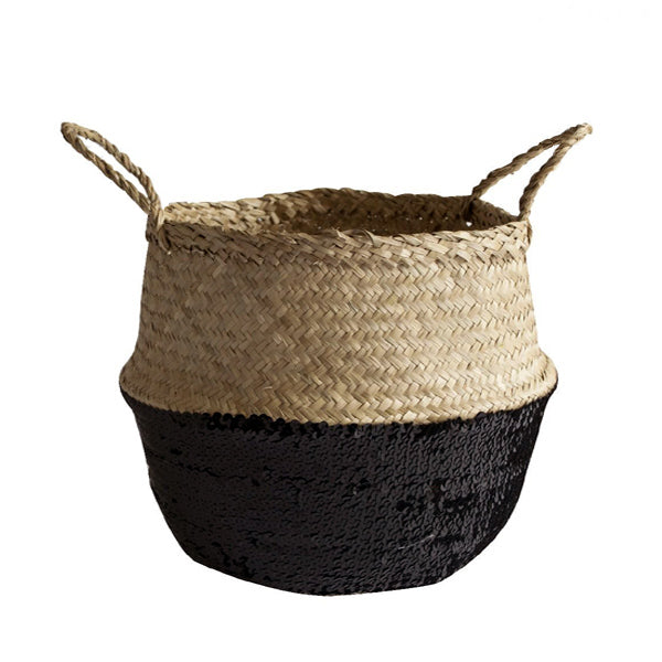 Black Sequin Dipped Seagrass Basket – Natural