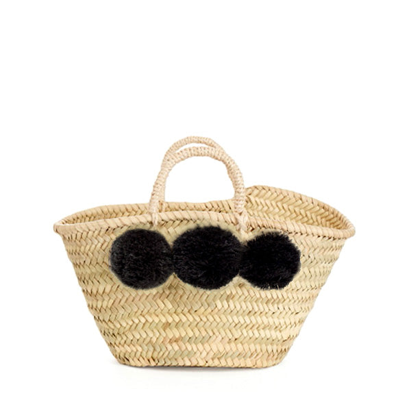 Bohemia Design Mini Pom Pom Basket – Black - Elenfhant