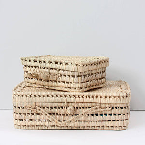Woven Palm Leaf Suitcases Set - 3 pcs