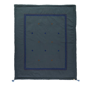 Camomile London Limited Edition Hand Embroidered Reversible Quilt – Dark Teal