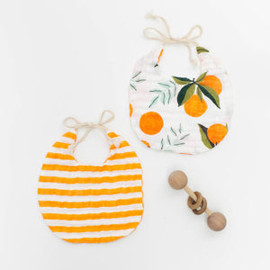 Clementine Kids Bib 2-Pack - Clementine and Citrus Stripe