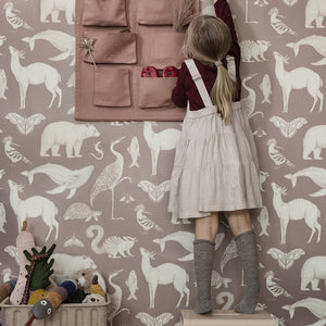 Ferm Living Kids Katie Scott Wallpaper - Animals - Dusty Rose