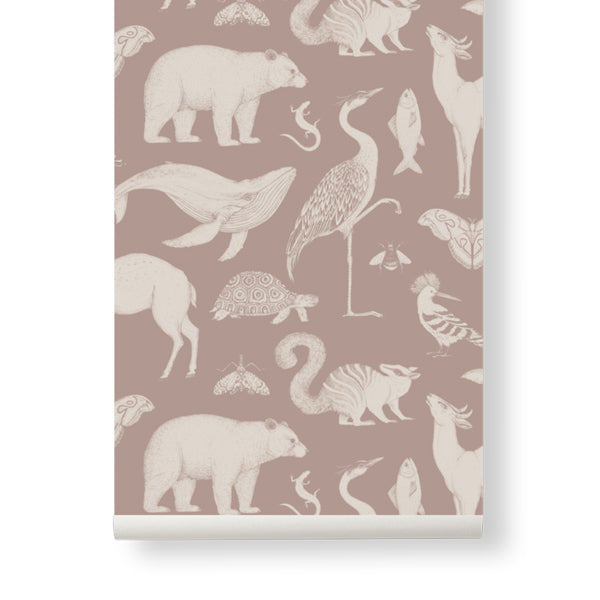 Ferm Living Kids Katie Scott Wallpaper - Animals - Dusty Rose