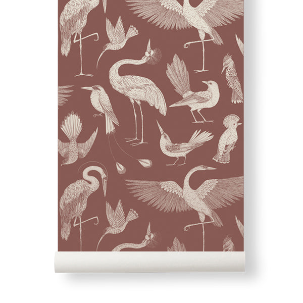 Ferm Living Katie Scott Wallpaper - Birds - Dusty Red