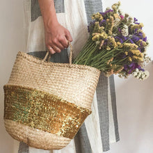 Gold Sequin Dipped Seagrass Basket – Natural