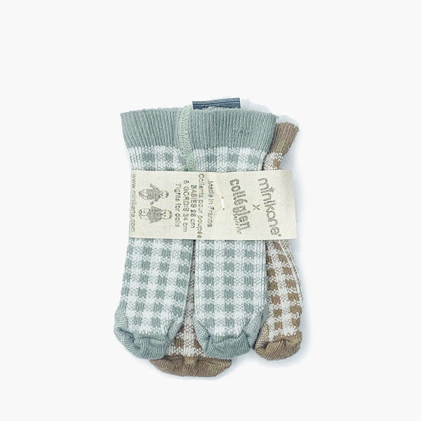 Minikane x Collégien Set of 2 Tights – Aquamarine and Taupe Checked