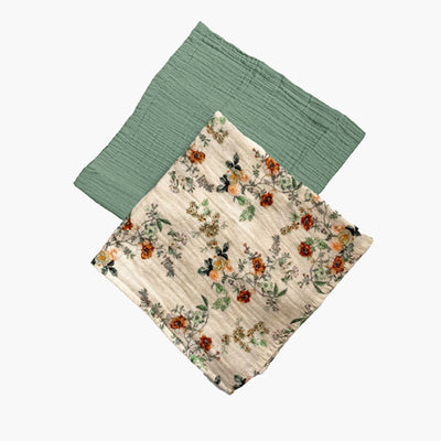 Minikane KOMPLICES Set of 2 Swaddles - Poetic/Vert Amande