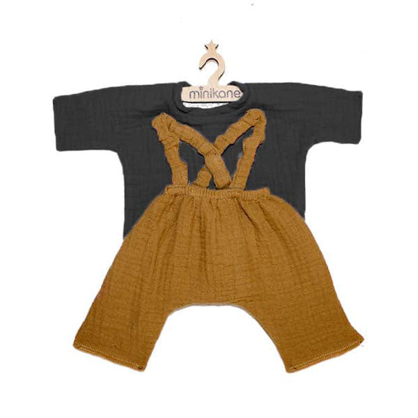 Minikane Paola Reina Baby Doll Dungarees Set GASTON – Camel/Black