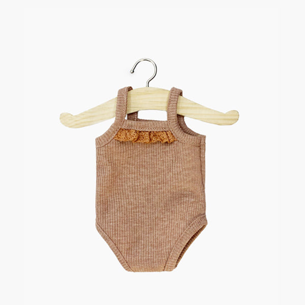 Minikane Les P'tits Basiques Ribbed Knit Girl's Body with Lace - Caramel Chiné
