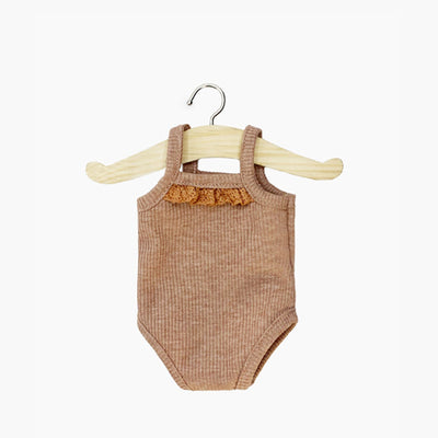 Minikane Les P'tits Basiques Ribbed Knit Girl's Body with Lace - Caramel Chiné