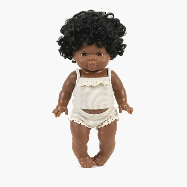 Minikane Les P'tits Basiques Ribbed Knit Girl's Underwear Set with Lace