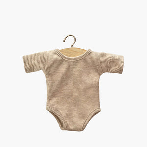 Minikane Les P'tits Basiques Ribbed Knit Body Short Sleeve - Beige Chiné