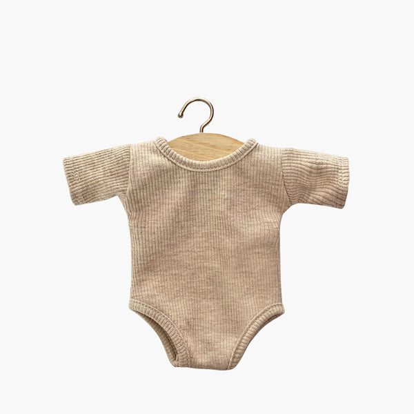 Minikane Les P'tits Basiques Ribbed Knit Body Short Sleeve - Beige Chiné