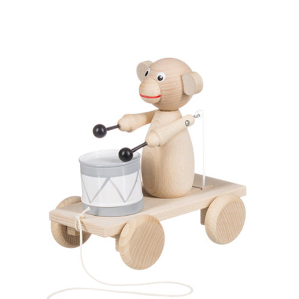 Miva Wooden Pull Along Toy - Drum Monkey