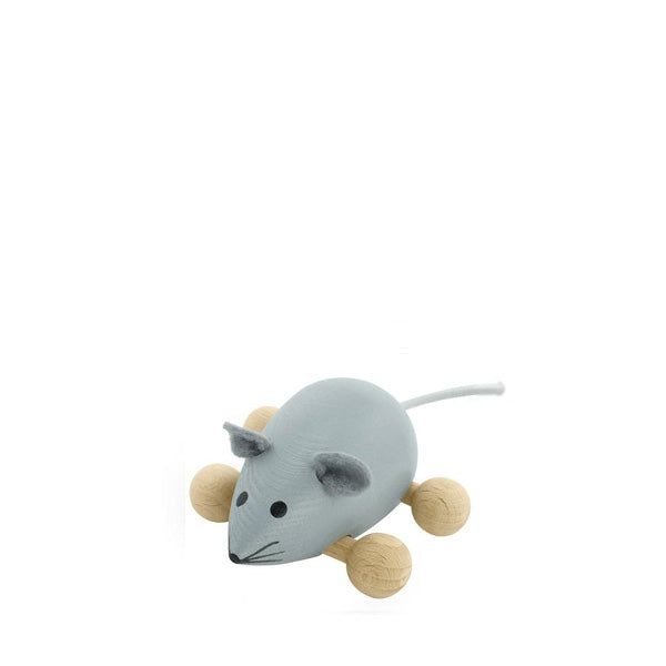 Miva Wooden Push Along Mouse - Grey