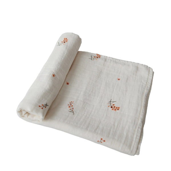 Mushie Muslin Swaddle Blanket Organic Cotton - Flowers