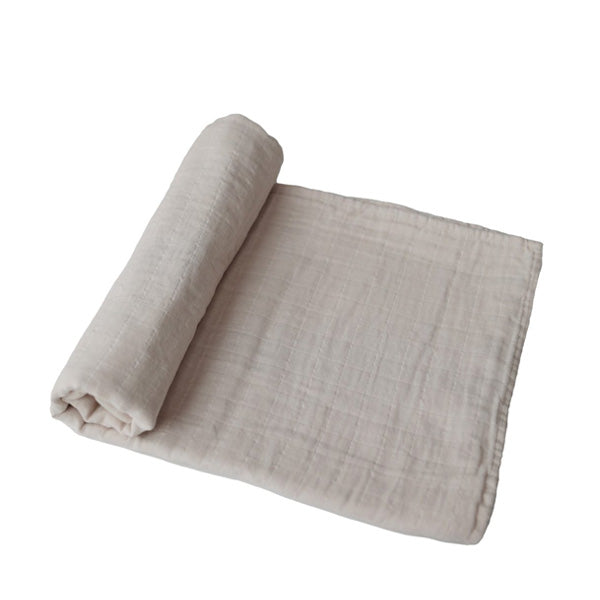 Mushie Muslin Swaddle Blanket Organic Cotton - Fog