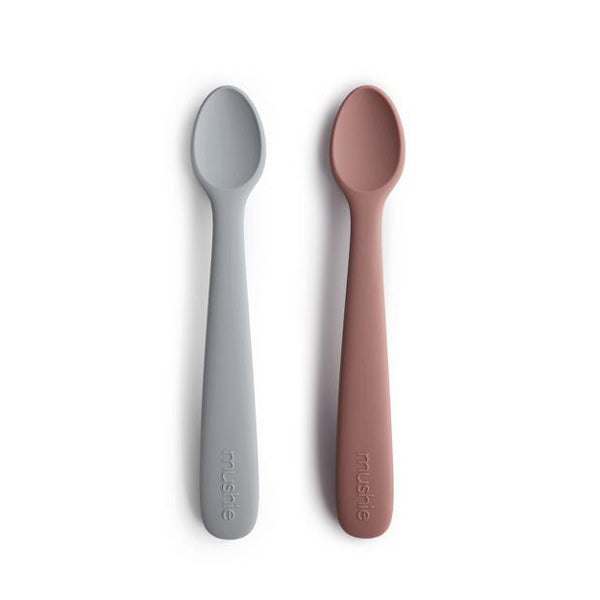 Mushie Silicone Feeding Spoons 2-Pack - Stone/Cloudy Mauve