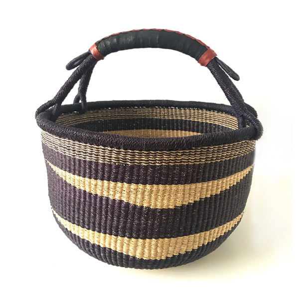 Ghanaian Bolga Basket with Leather Handles - #1
