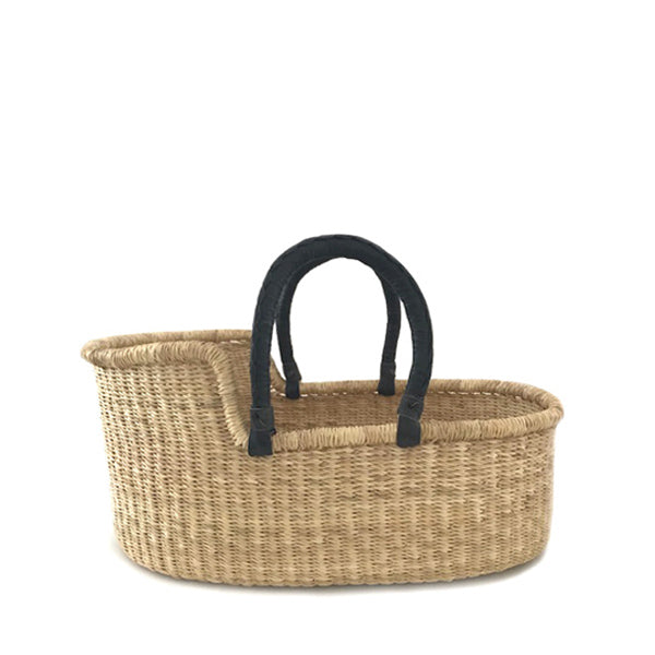 Mini Moses Doll's Basket - Natural with Black Handles - Elenfhant