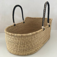 Natural Moses Basket – Black Handles with Cream Stitching - Elenfhant
