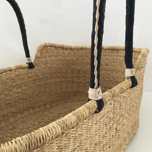 Natural Moses Basket – Black Handles with Cream Stitching - Elenfhant