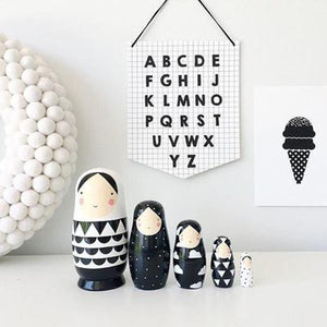Petit Monkey Nesting Dolls – Black and White