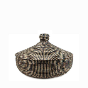 Hand Woven Lidded Tajine Basket – Black