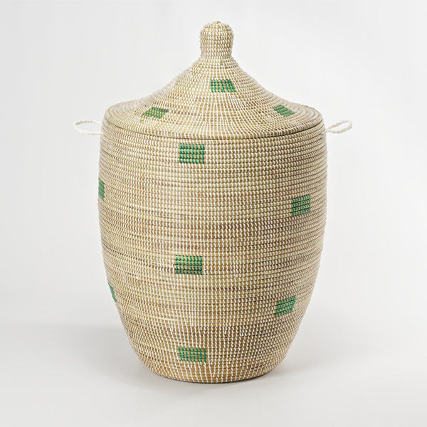 Hand Woven Lidded Basket XL – Square Green