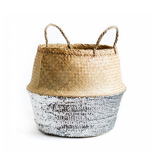 Silver Sequin Dipped Seagrass Basket – Natural