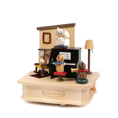 Wooderful Life Wooden Music Box - Cats Play Piano