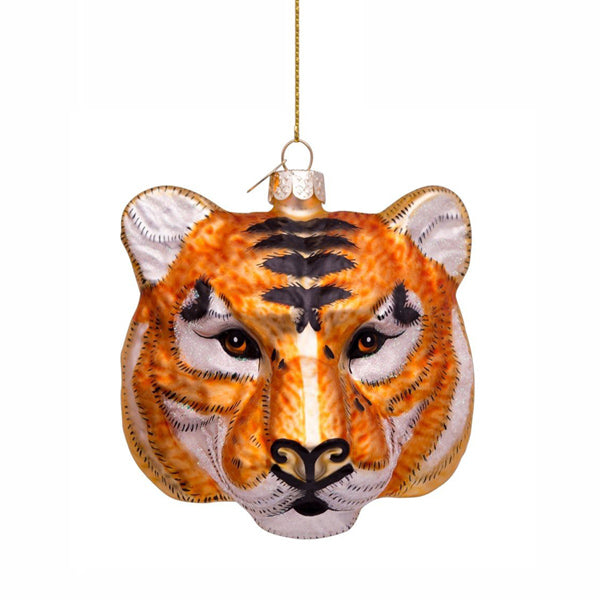 Vondels Glass Shaped Christmas Ornament - Tiger Head Gold/Black