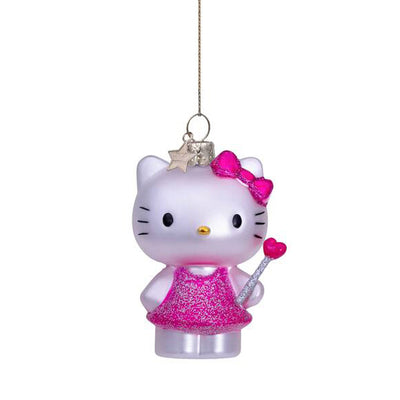 Vondels Glass Shaped Christmas Ornament - Hello Kitty w/magic Wand