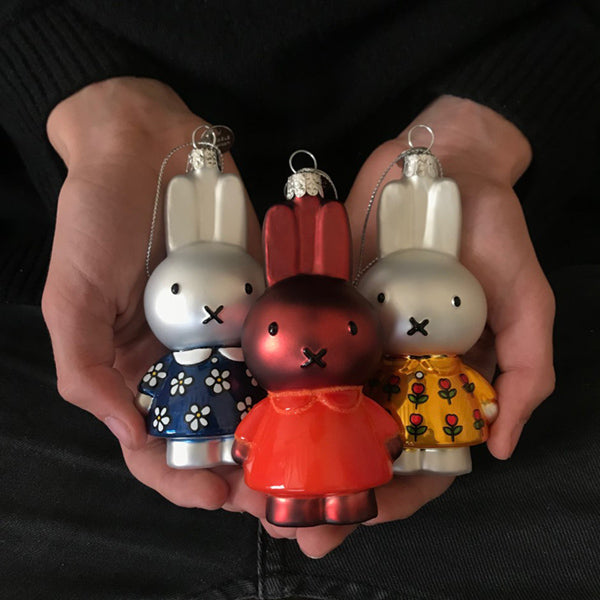 Vondels Glass Shaped Christmas Ornament - Miffy with Blue Flower