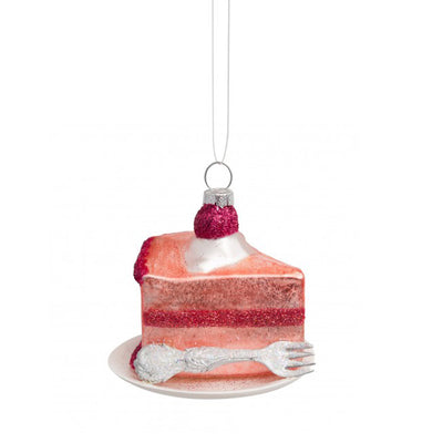 Vondels Glass Shaped Christmas Ornament - Pink Cake with Silver Fork