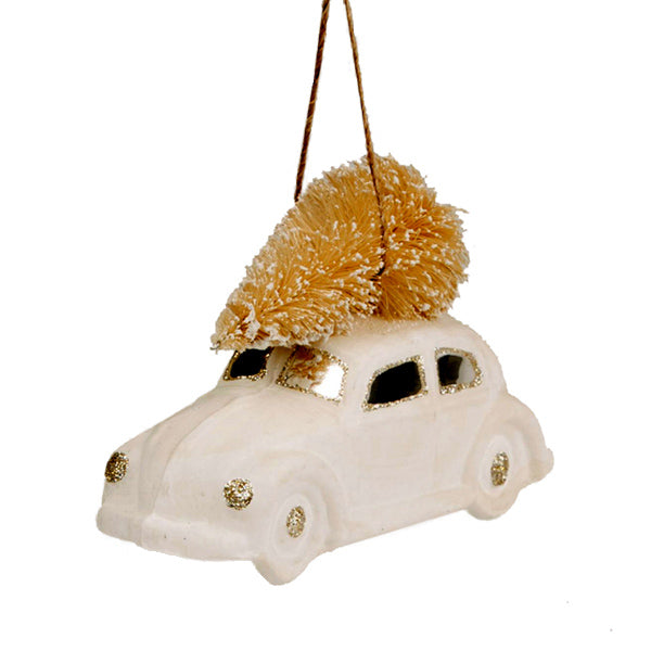 Glass Shaped Christmas Bauble - White Driving Home for Christmas Car