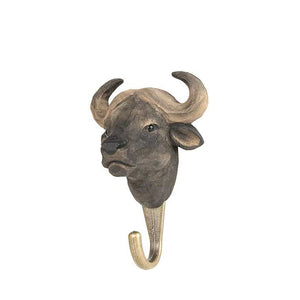 Wildlife Garden Hand Carved Animal Hook - African Buffalo – Elenfhant