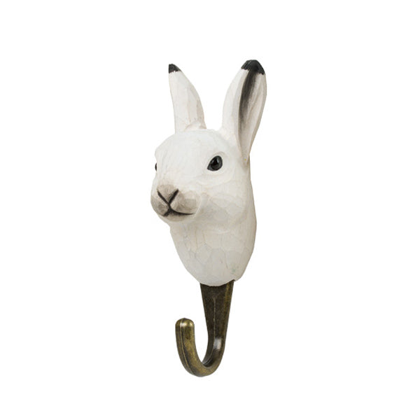 Wildlife Garden Hand Carved Animal Hook - Arctic Hare